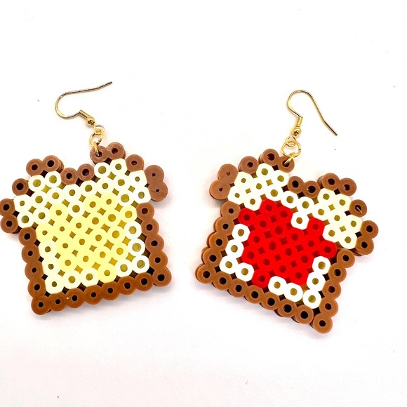 8-Bit Toast Earrings - PB&J Earrings - Peanut Butter Jelly Toast - Butter Toast - Picture 2 of 10